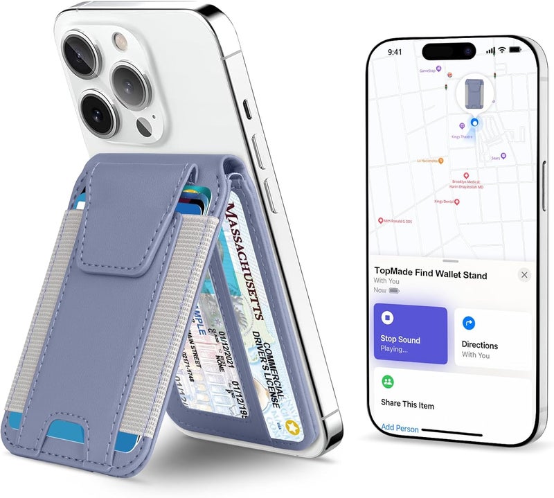 TopMade for Magsafe Wallet, Works with Apple Find My, Strongest Magnetic Wallet for iPhone 16/15/14/13/12 Series, Mganetic Card Holder with Adjustable Stand, 9 Cards Holder, Lavender - Image 1